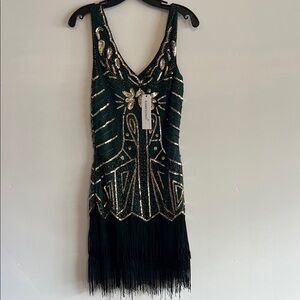 Elegant Green and Gold Beaded Dress